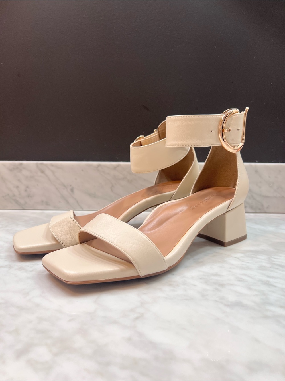 Aerosoles Eliza Women's Cream Block Heel Ankle Strap Sandals